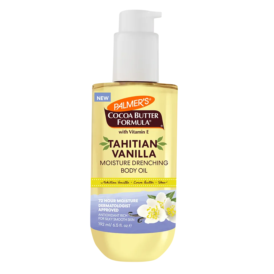 Palmer's Tahitian Vanilla body oil bottle on a white background
