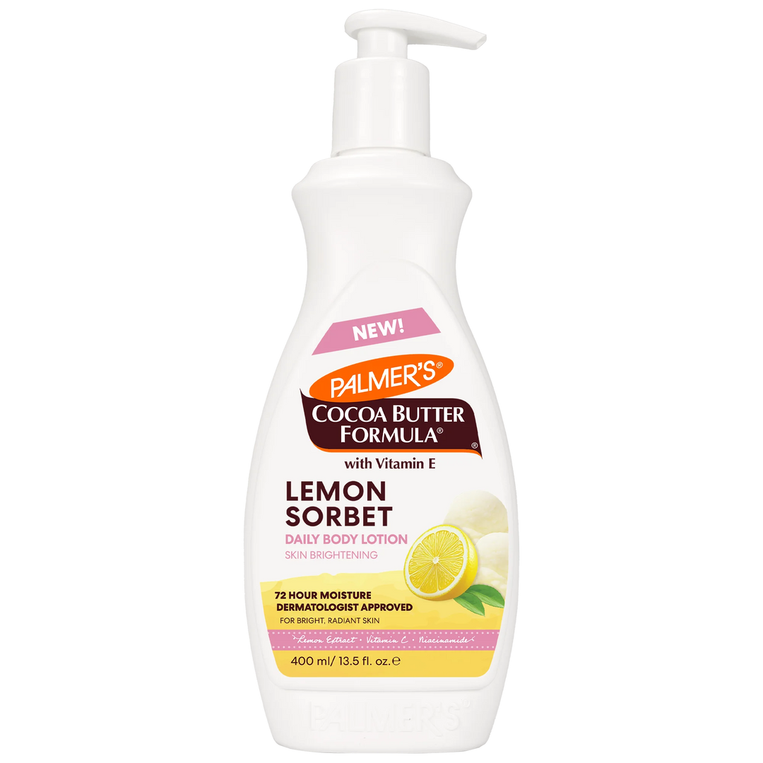 Palmer's Cocoa Butter Formula Lemon Sorbet body lotion bottle on a white background